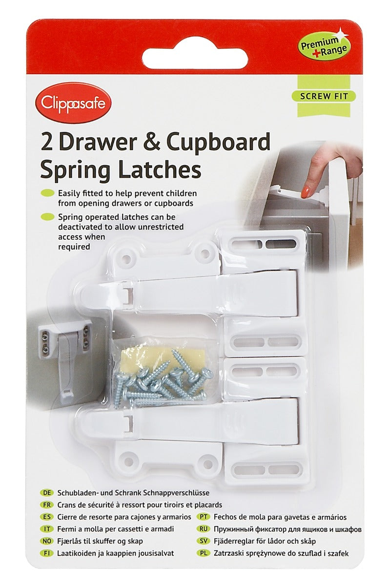 Clippasafe Drawer & Cupboard Spring Latches  2 Pcs Pack White