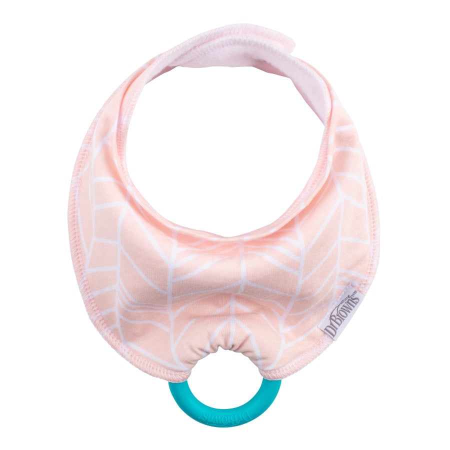 Dr.Browns Bandana Bib W/ Teether  1 Pack  Herringbone Pink W/ Turquoise Teether