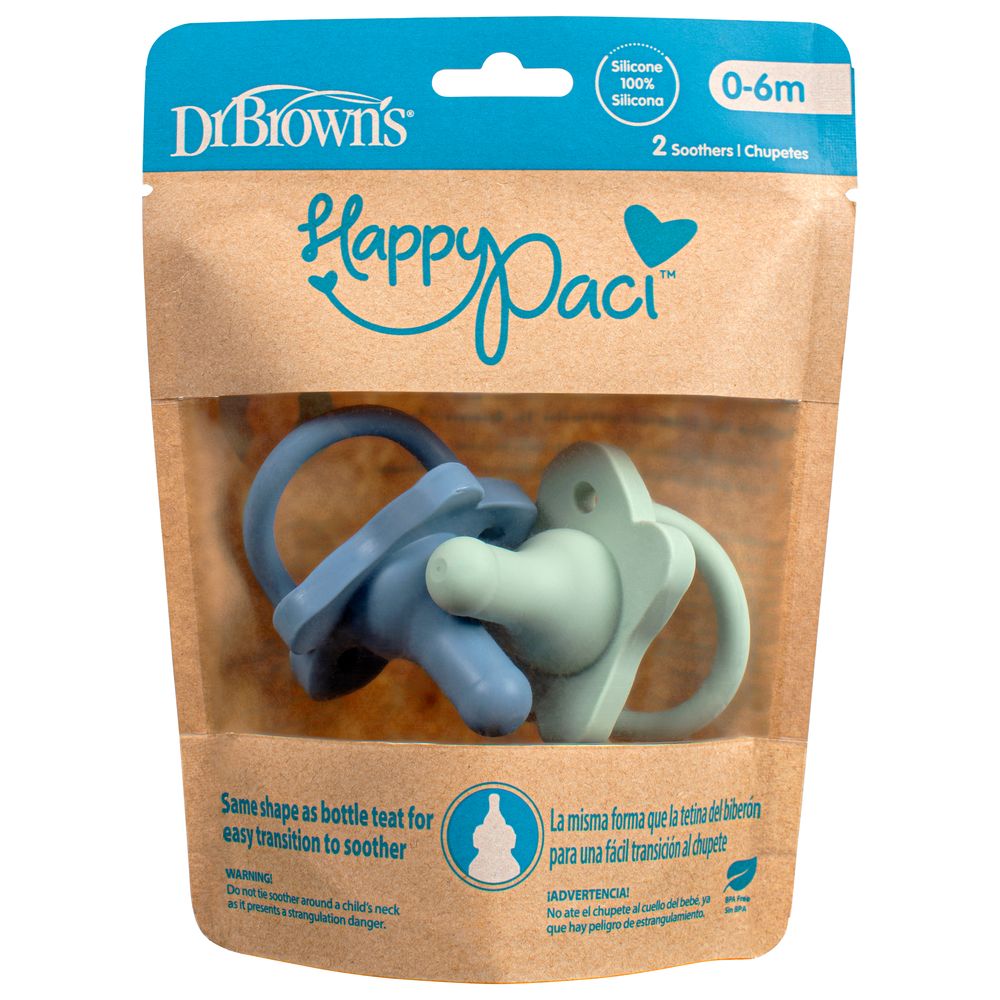 Dr.Browns Happypaci Silicone One Piece Soother 0 6M  Blue And Green  2 Pack