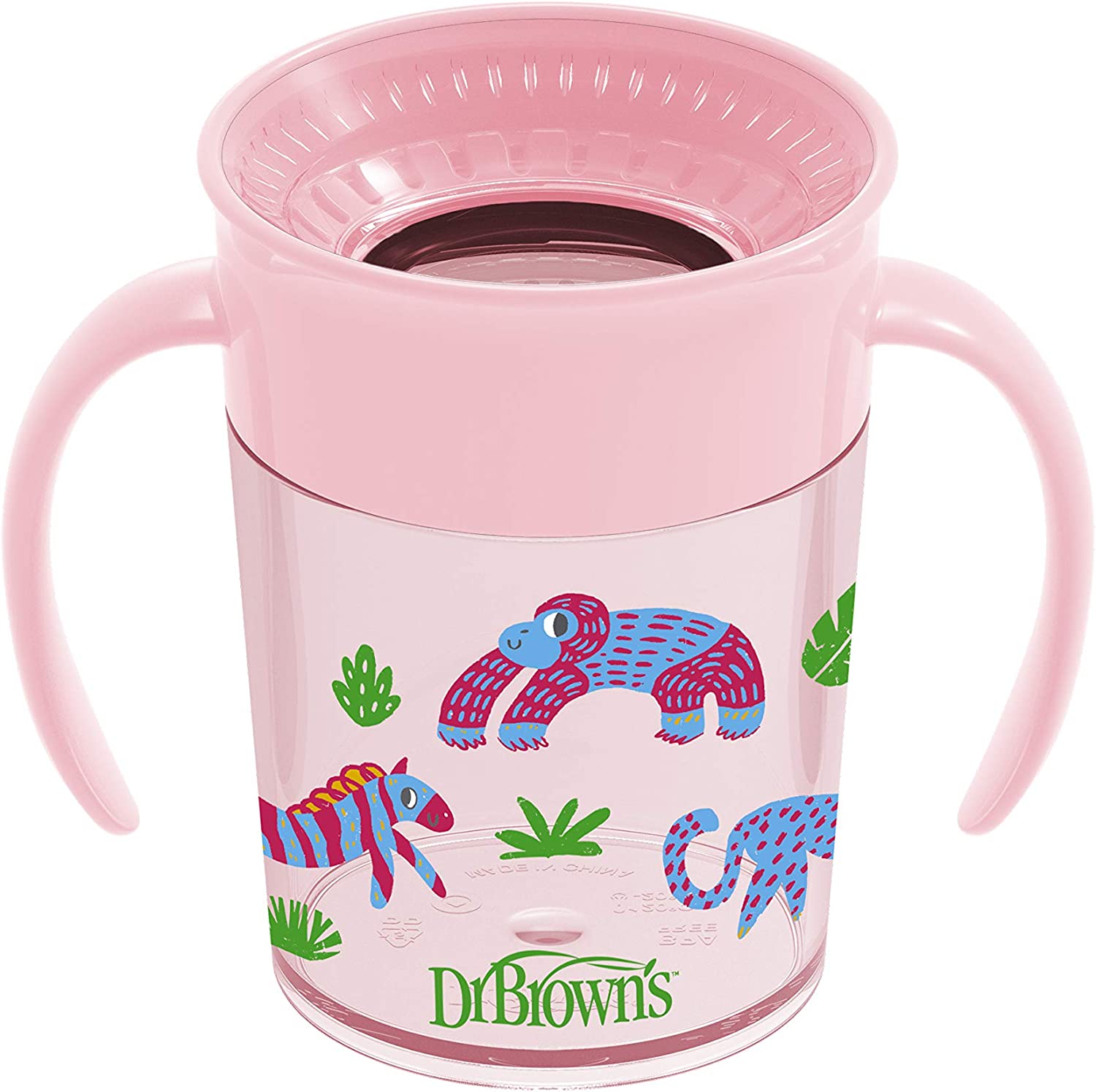Dr.Browns Smooth Wall Cheers 360 Cup W/ Handles  7 Oz/200 Ml  Pink Deco 6M+ 1 Pack Eta June
