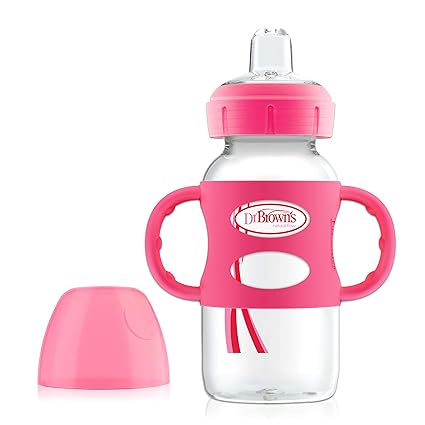 Dr Browns Milestones Wide-Neck Sippy Bottle with Silicone Handles Pink 9 oz