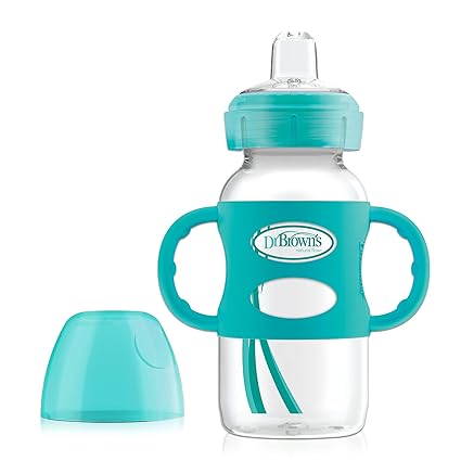 Dr Browns Milestones Wide-Neck Sippy Bottle with Silicone Handles Turquoise 9 oz