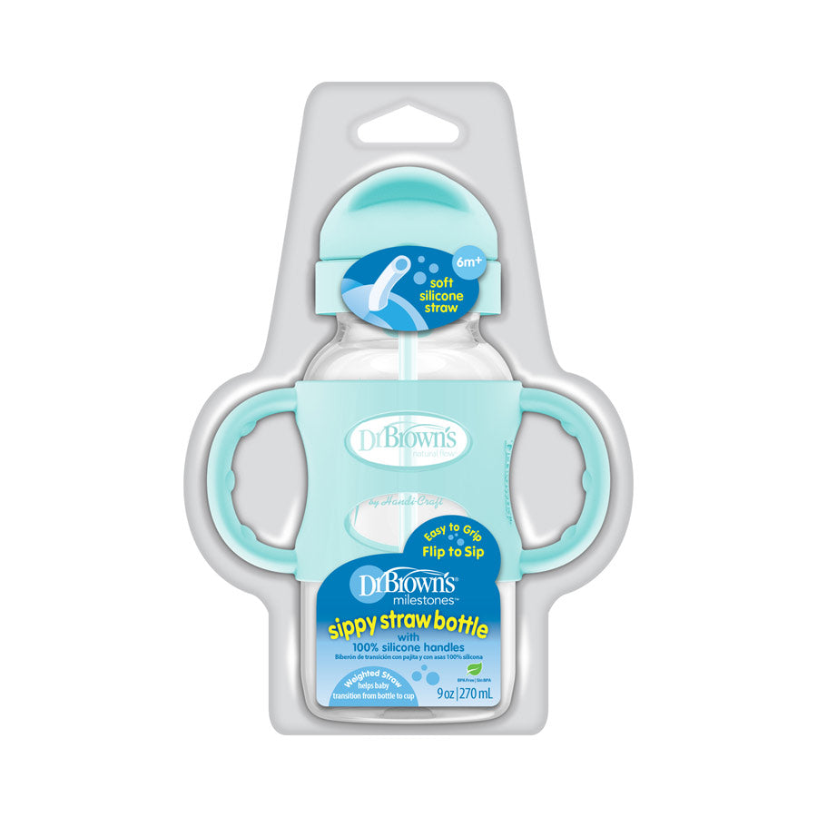 Dr Browns Milestones Wide-Neck Straw Bottle with Silicone Handles 9 oz Green