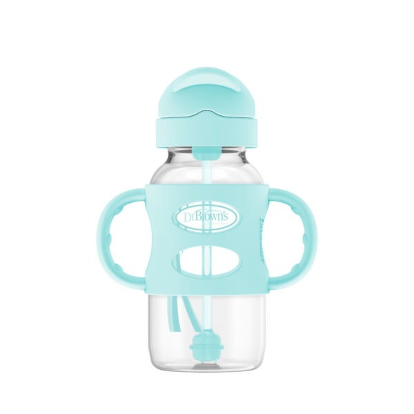 Dr Browns Milestones Wide-Neck Straw Bottle with Silicone Handles 9 oz Green