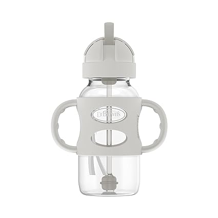 Dr Browns Milestones Wide-Neck Straw Bottle with Silicone Handles 9 oz Grey