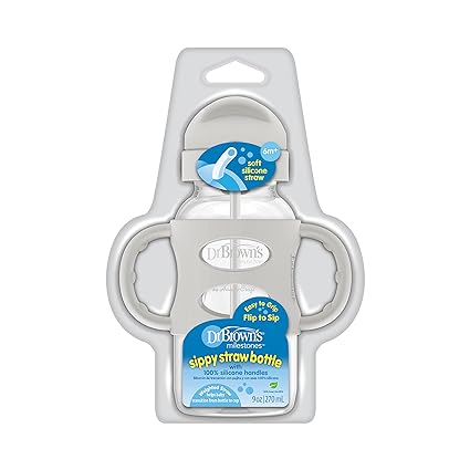 Dr Browns Milestones Wide-Neck Straw Bottle with Silicone Handles 9 oz Grey