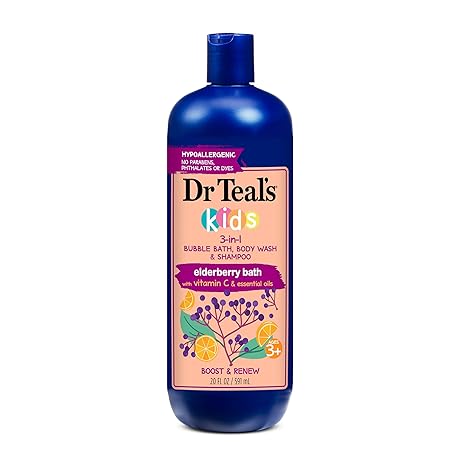 Dr Teals Kids 3 in 1 Elderberry Bubble Bath Body Wash & Shampoo with Vitamin C & Essential Oils 591ml