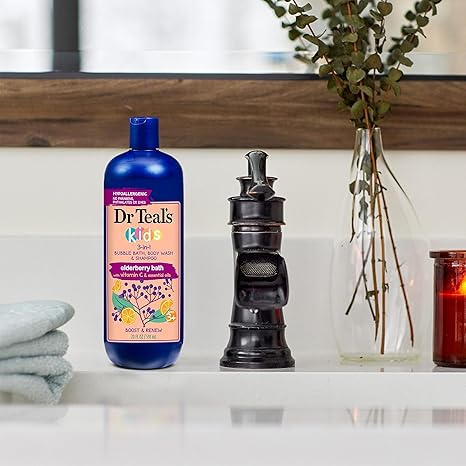 Dr Teals Kids 3 in 1 Elderberry Bubble Bath Body Wash & Shampoo with Vitamin C & Essential Oils 591ml