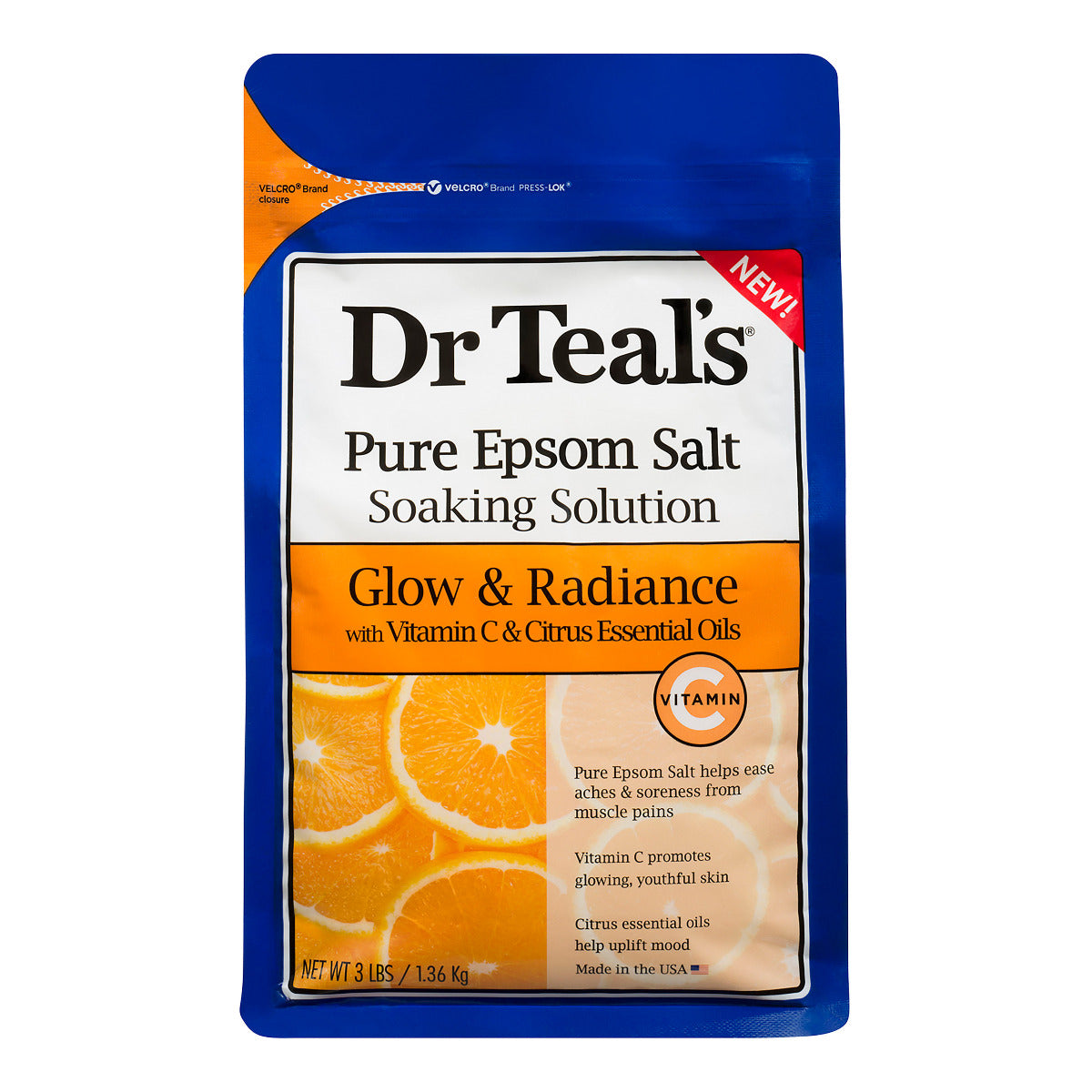 Dr Teals Salt Soak With Pure Epsom Salt Glow & Radiance With Vitamin C & Citrus Essential Oils 1.36kg