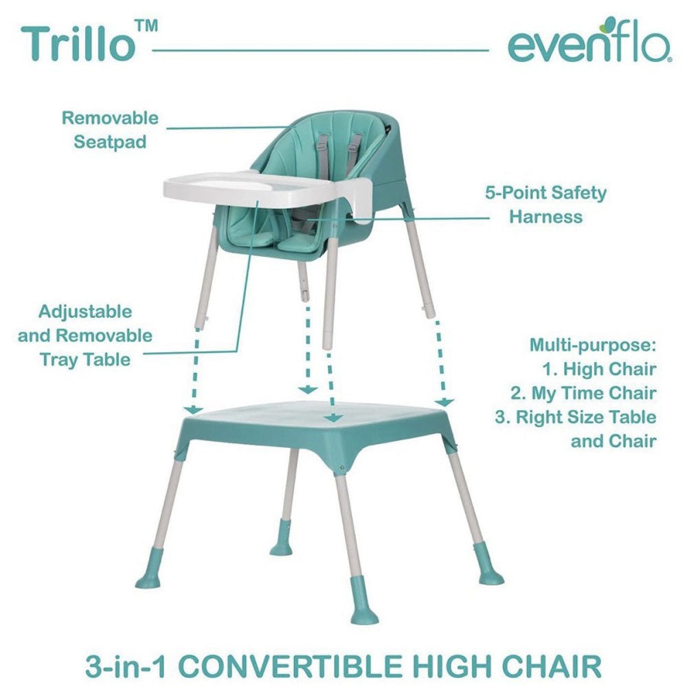 Evenflo Trillo 3 In 1 Highchair  Green