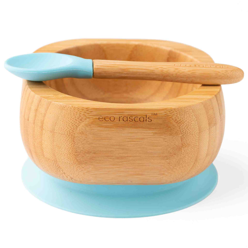 Eco Rascals Bamboo Baby Suction Bowl and Spoon Set Blue