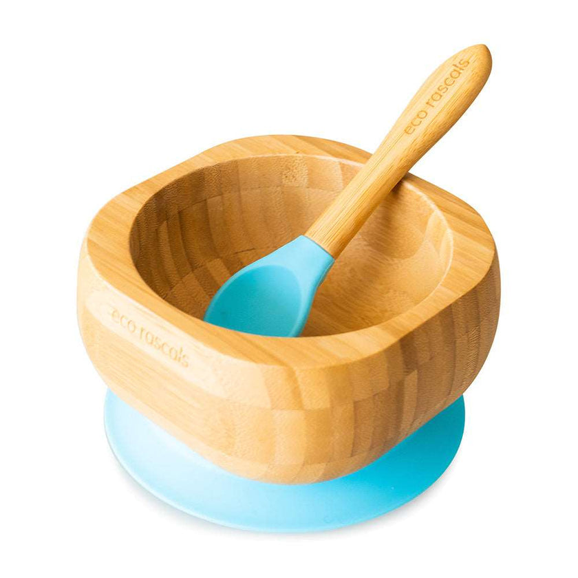 Eco Rascals Bamboo Baby Suction Bowl and Spoon Set Blue