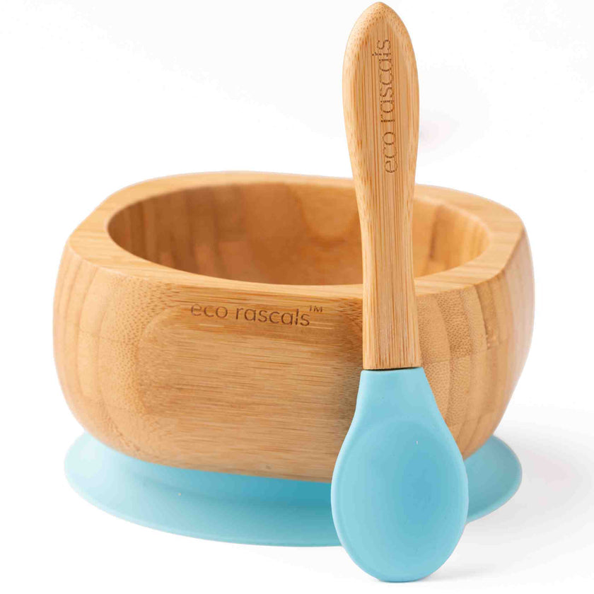 Eco Rascals Bamboo Baby Suction Bowl and Spoon Set Blue