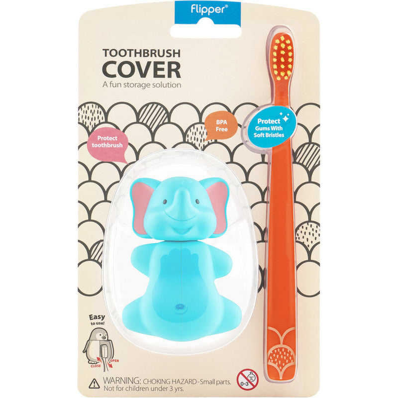 Flipper Fun Animal Elephant Toothbrush Cover and Toothbrush Combo Pack