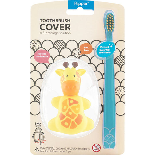 Flipper Fun Animal Giraffe Toothbrush Cover and Toothbrush Combo Pack