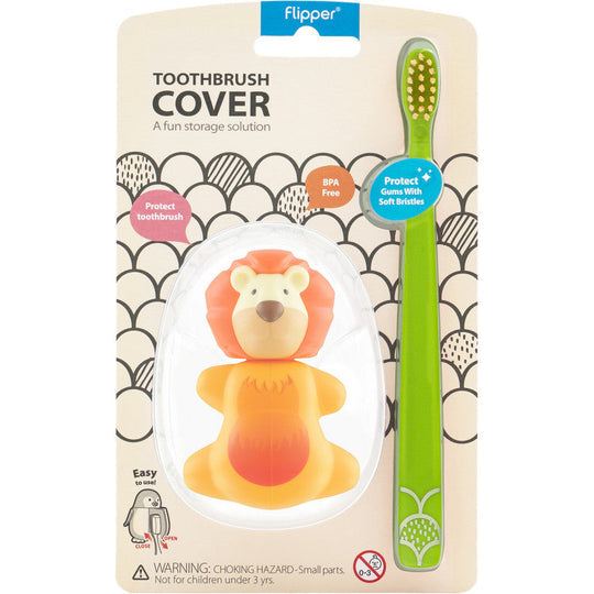 Flipper Fun Animal Lion Toothbrush Cover and Toothbrush Combo Pack