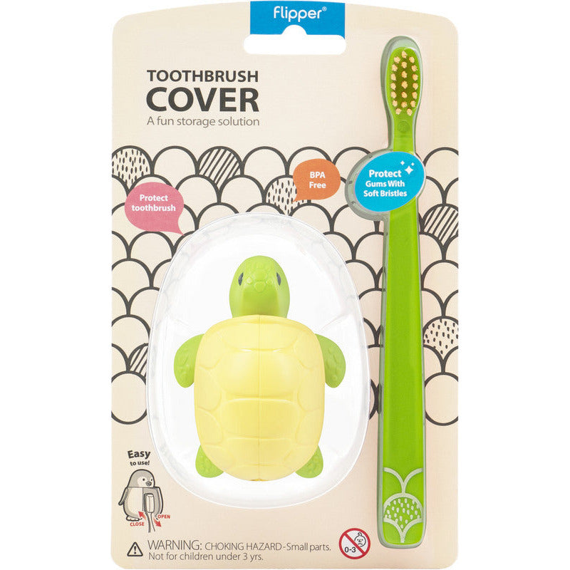 Flipper Fun Animal Turtle Toothbrush Cover and Toothbrush Combo Pack