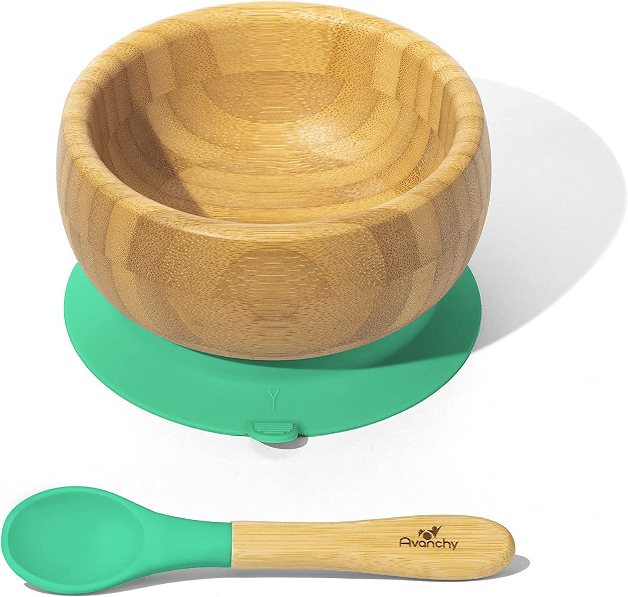 Avanchy Baby Bamboo Stay Put Suction Bowl + Spoon Gn