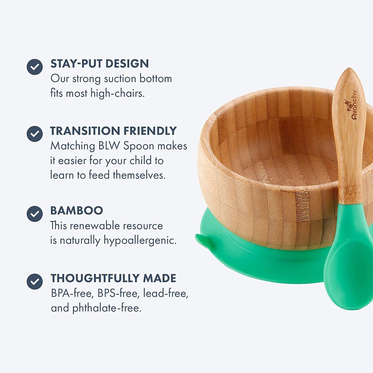 Avanchy Baby Bamboo Stay Put Suction Bowl + Spoon Gn