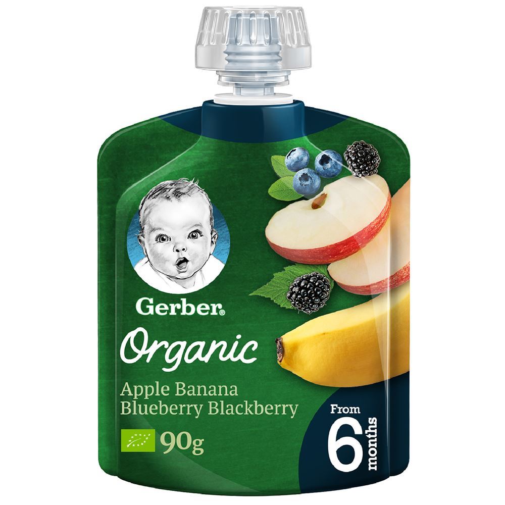 Gerber Organic Apple Banana Blueberry Blackberry 90gm
