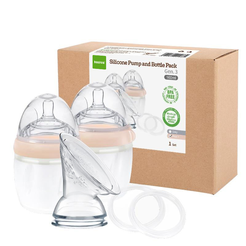 Haakaa Gen 3 – Silicone Pump  Bottle & Sealing Disc Set Peach
