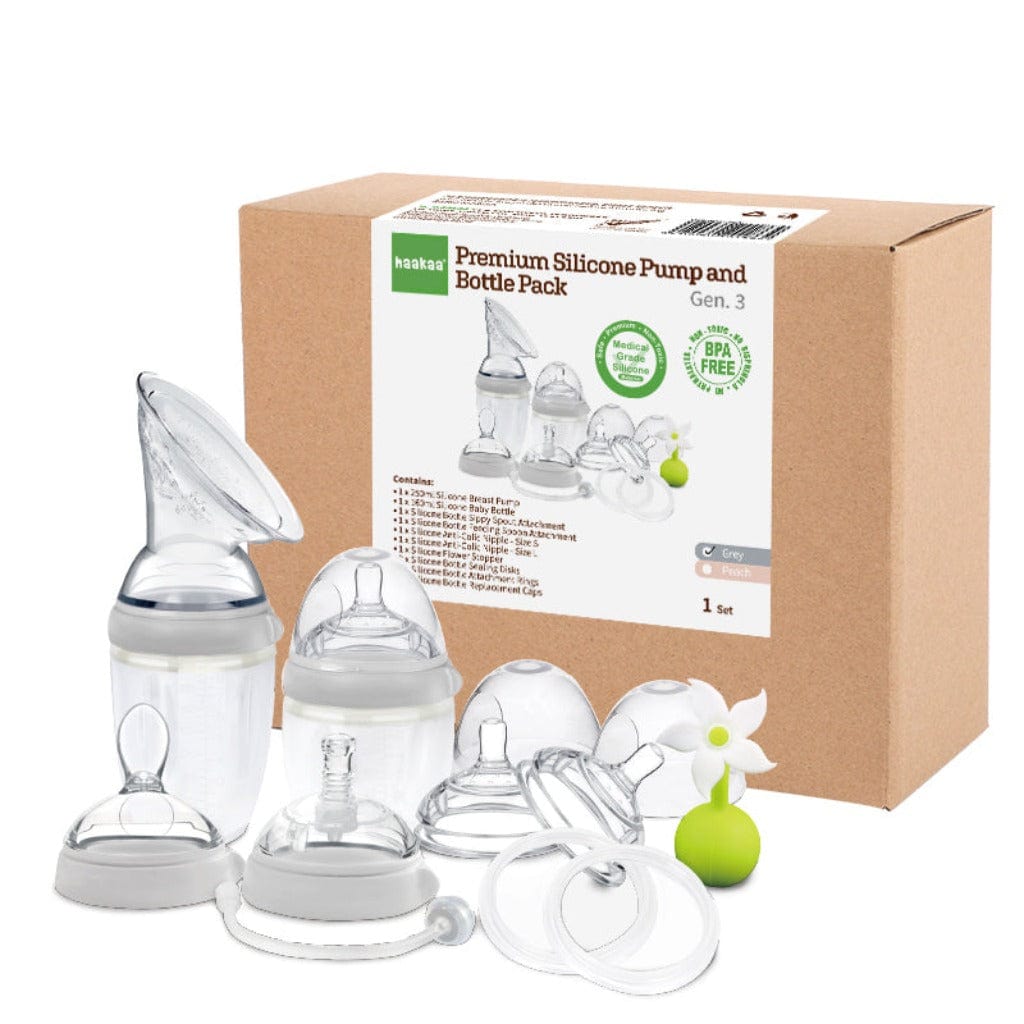Haakaa Gen 3 Premium Silicone Pump And Bottle Pack -Grey
