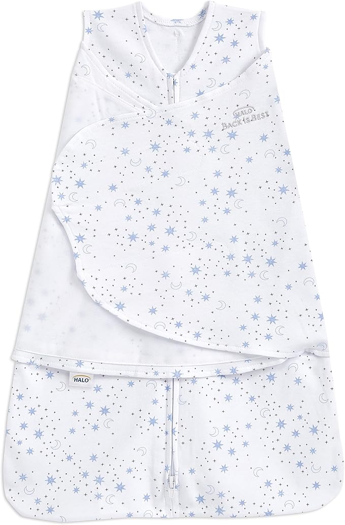 Halo Sleep Sack Swaddle 1.5 Tog  Cotton Midnight Moons Blue 0-3m