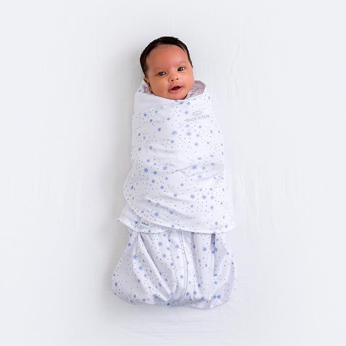 Halo Sleep Sack Swaddle 1.5 Tog  Cotton Midnight Moons Blue 0-3m