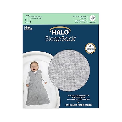 Halo Sleep Sack Sleeping Bag 0.5 Tog Cotton Heather Grey 18-36m