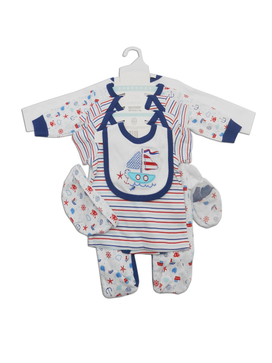 Mothers Choice Baby 8 Pcs Set Of Grower, Bodysuit, Pants, Bib, Hat, Socks, Tee & Tops - Blue