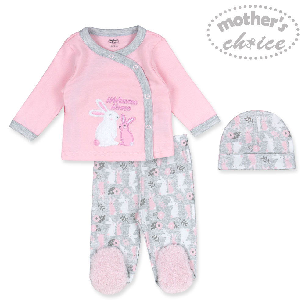 Mothers Choice Baby 3 Pcs Set Of Top, Pants And Hat