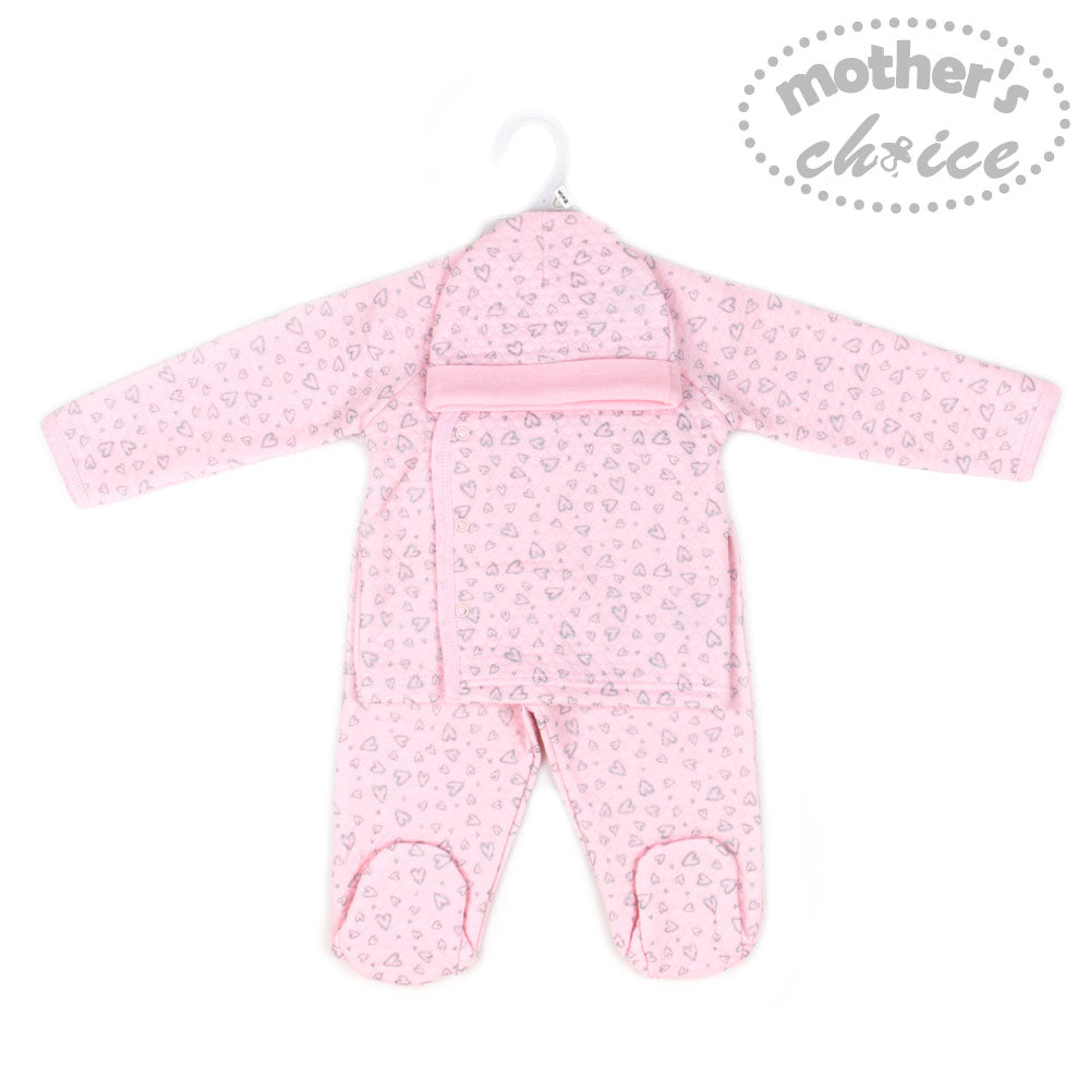 Mothers Choice Baby 3 Pcs Set Of Top, Pants & Hat Pink