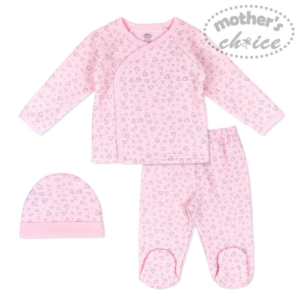 Mothers Choice Baby 3 Pcs Set Of Top, Pants & Hat Pink