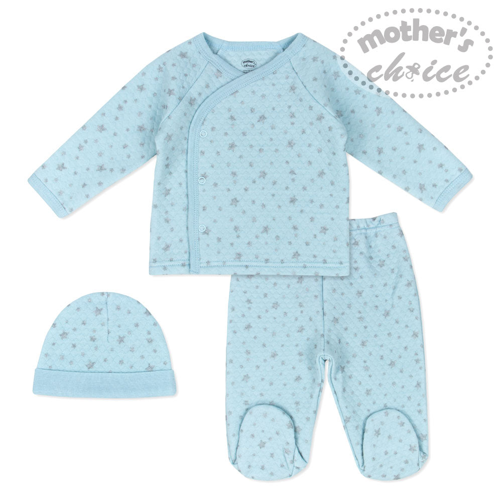 Mothers Choice Baby 3 Pcs Set Of Top, Pants & Hat Blue