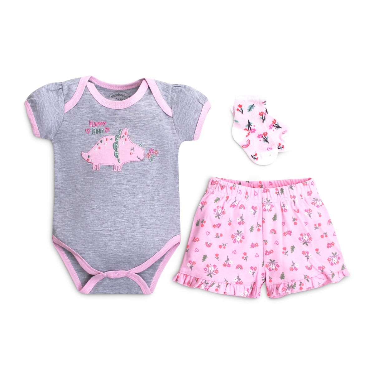 Mothers Choice Baby Creeper Set 3pc Set Pink Grey