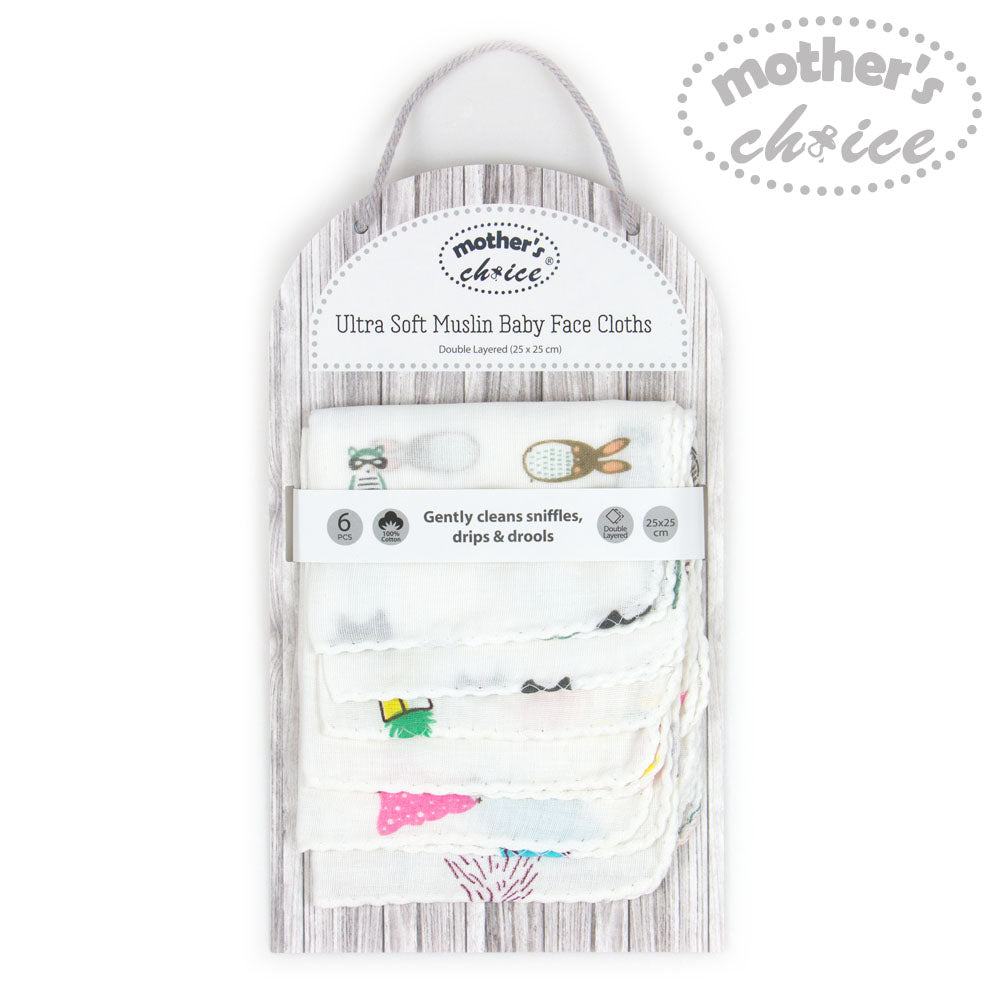 Mother'S Choice-Baby 6 Pack Muslin Face Cloths Tree