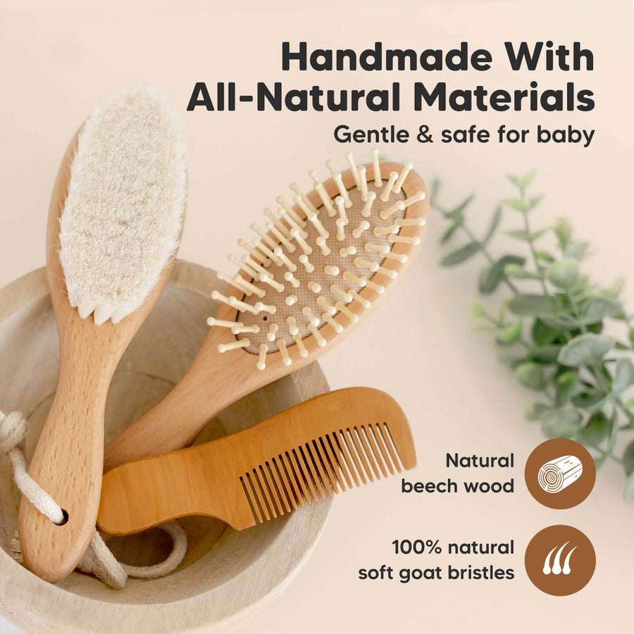 KeaBabies Baby Hair Brush and Comb Set Walnut – Yallamomz