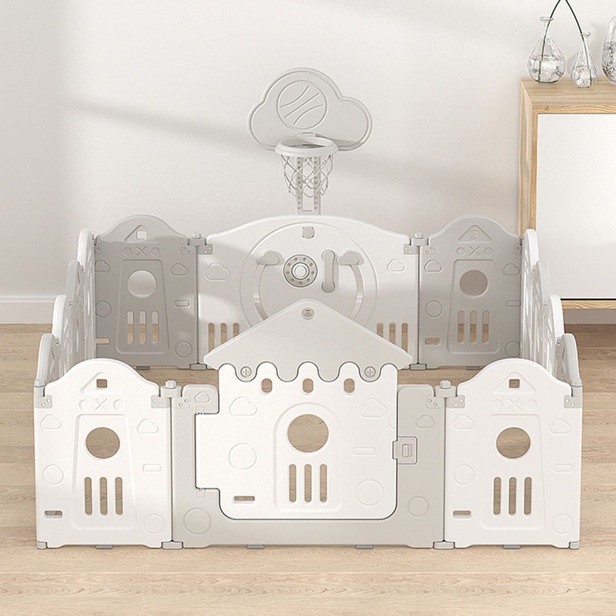 Little Angel Foldable Playpen White Grey