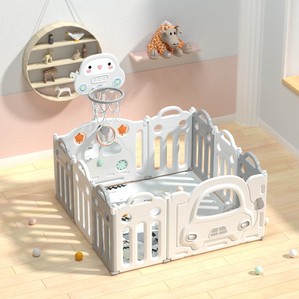 Little Angel Foldable Play Yard Play Pen White & Grey