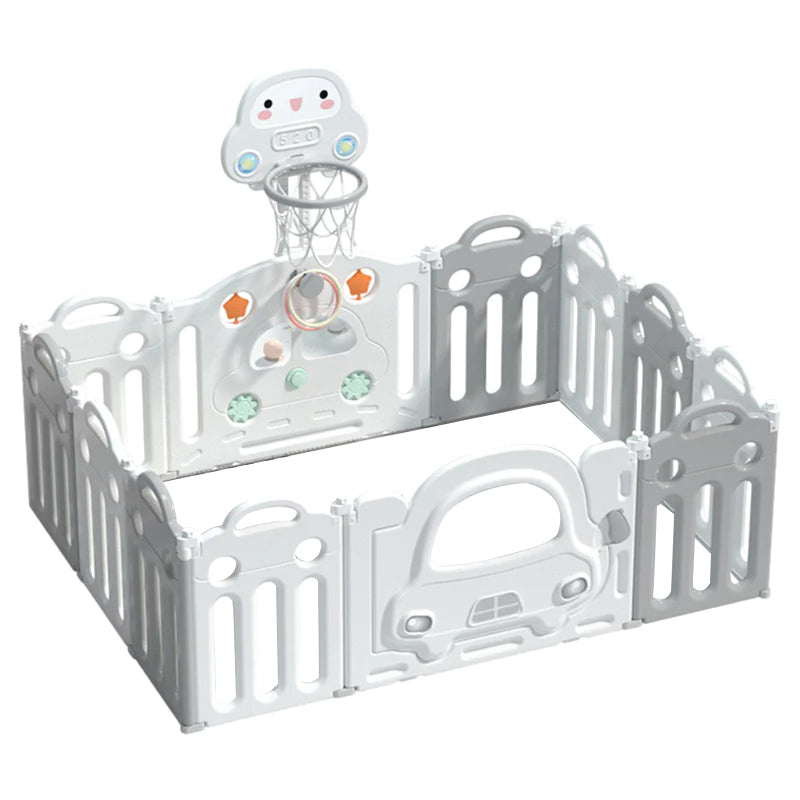 Little Angel Foldable White Grey Fence with Basket Ball Hoop