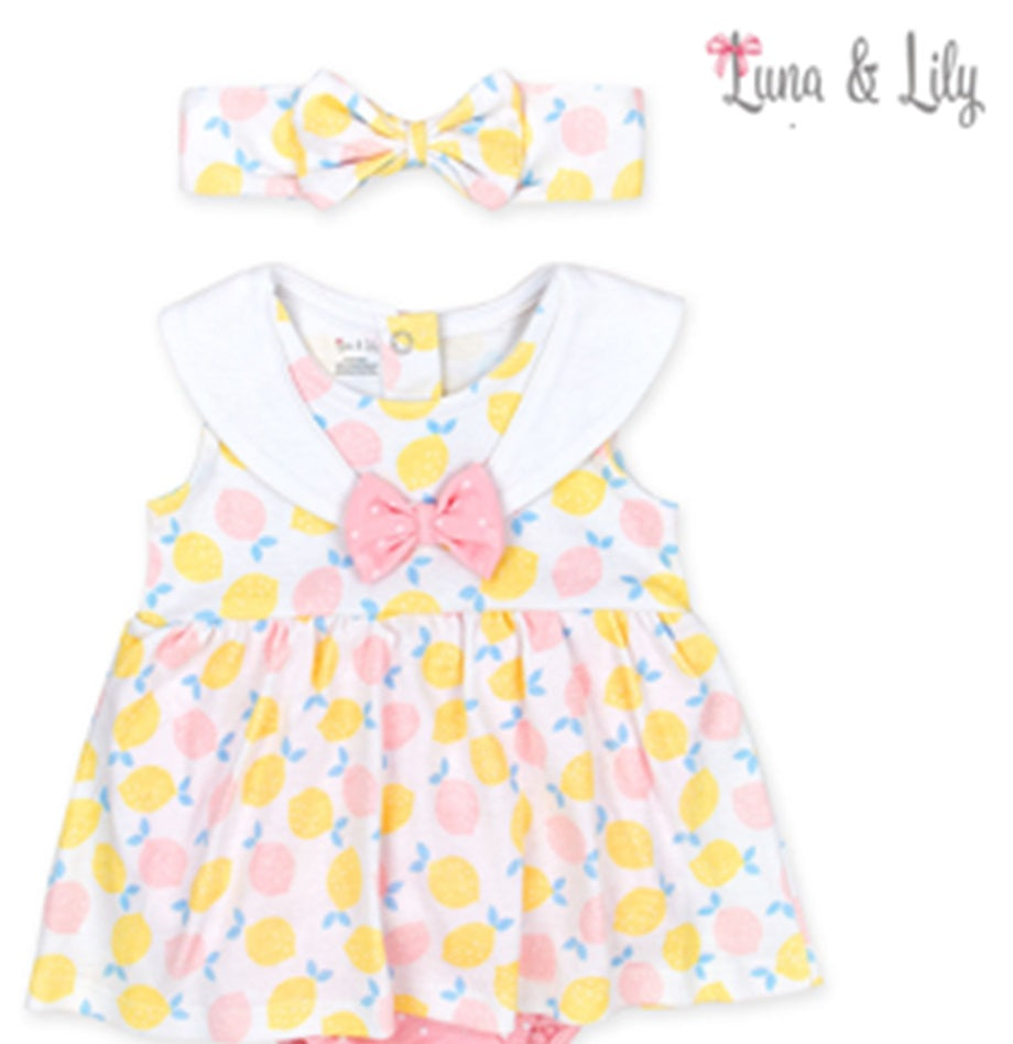 Luna & Lily Baby 2 Pcs Set Of Romper & Headband Set Lemon