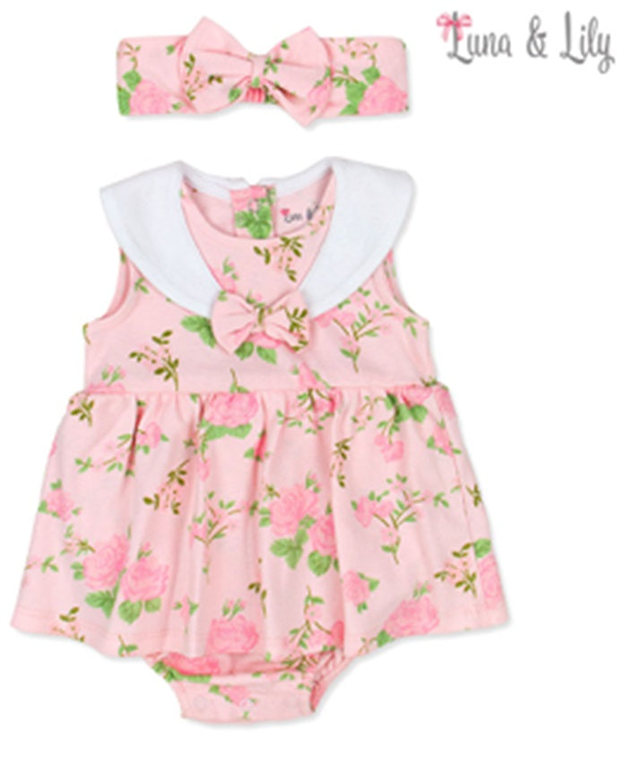 Luna & Lily Baby 2 Pcs Set Of Romper & Headband Set