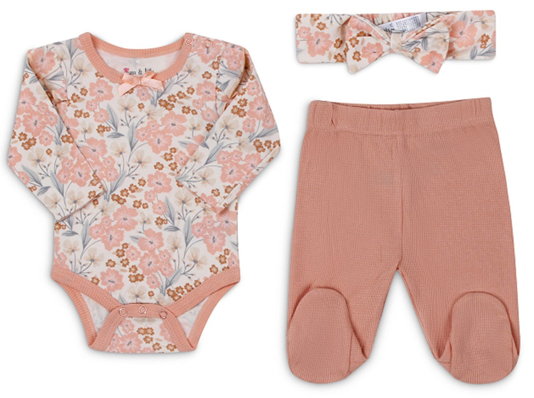 Luna & Lily Baby 3 Pcs Set Of Bodysuit Leggings & Headband Set Flower