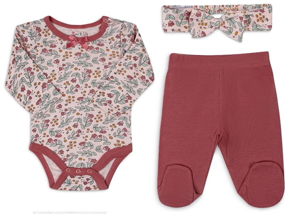 Luna & Lily Baby 3 Pcs Set Of Bodysuit Leggings & Headband Set