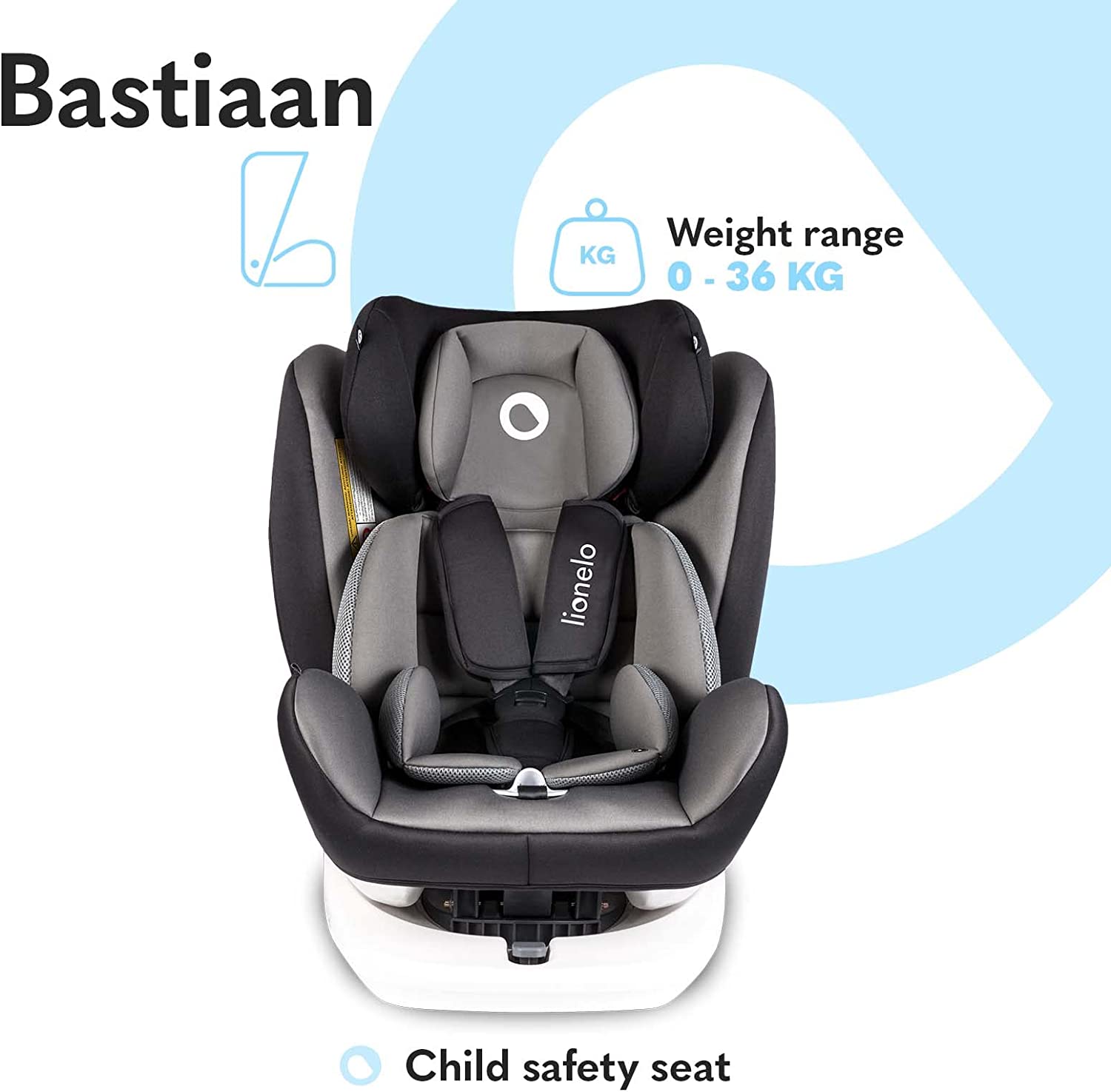 Lionelo Bastiaan 360 Baby Car Seat Grey Black Base