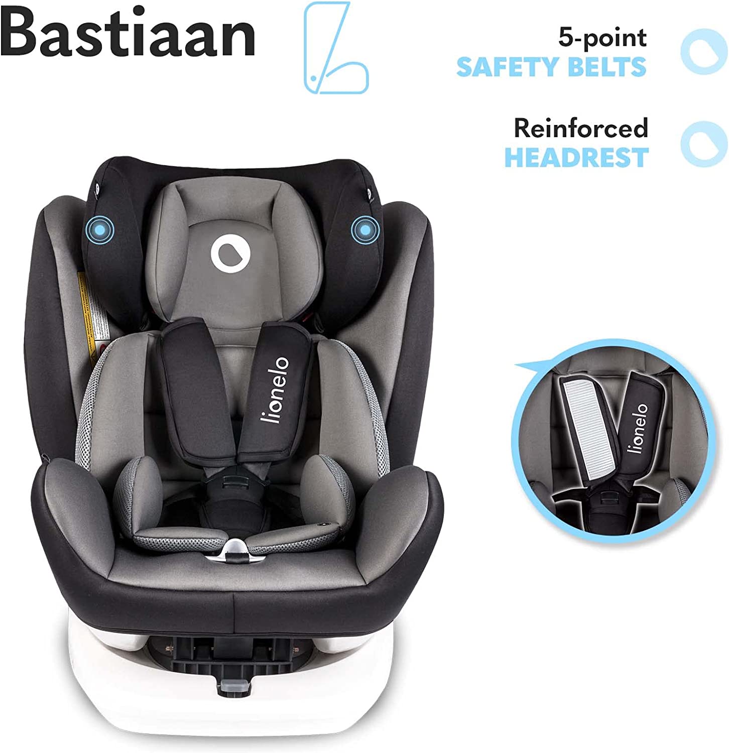 Lionelo Bastiaan 360 Baby Car Seat Grey Black Base