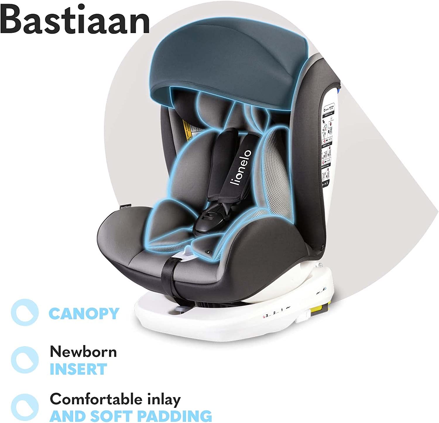 Lionelo Bastiaan 360 Baby Car Seat Grey Black Base