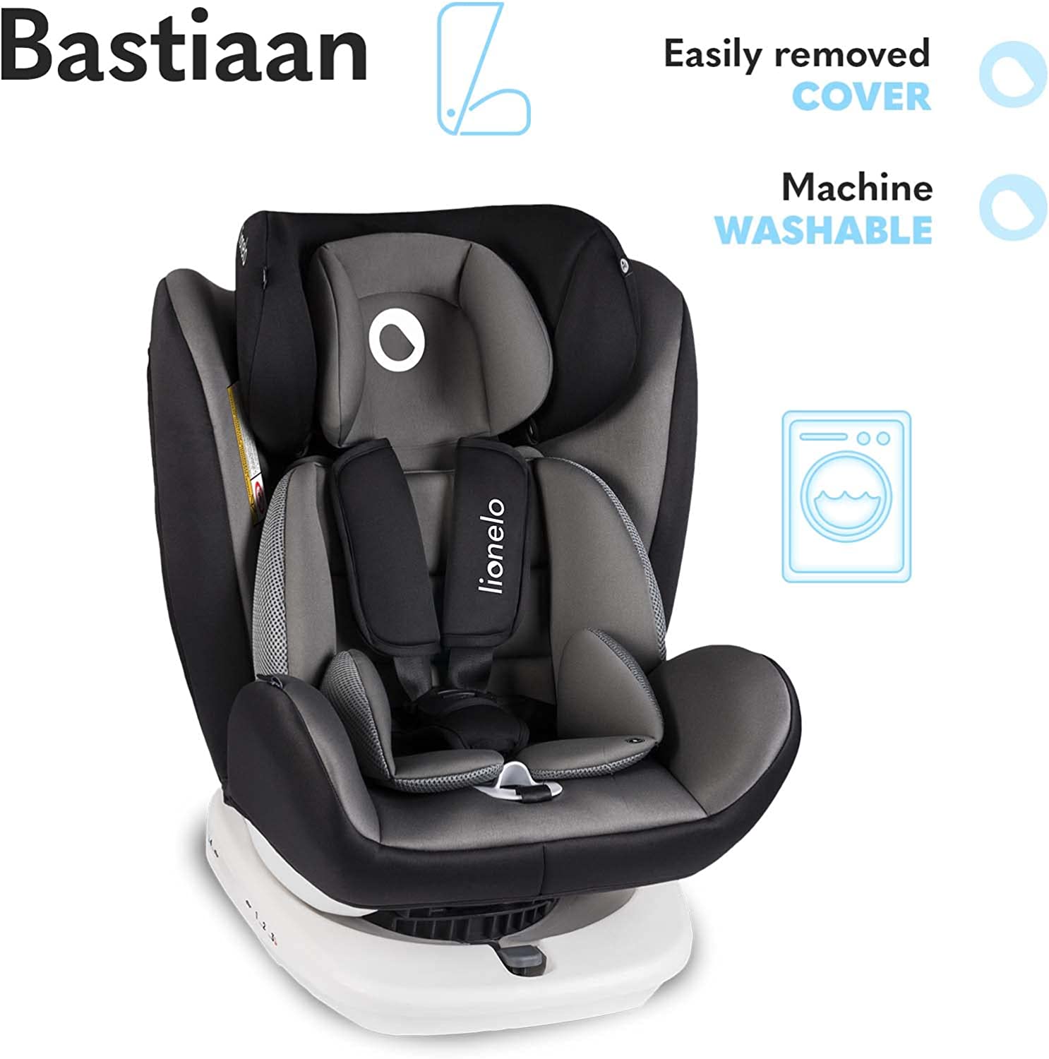Lionelo Bastiaan 360 Baby Car Seat Grey Black Base