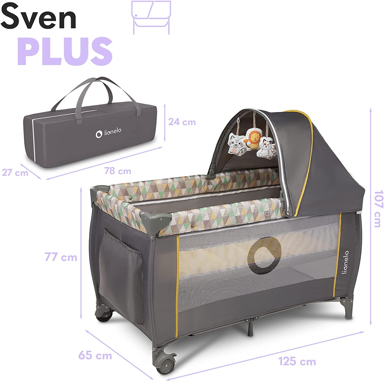 Lionelo Sven Plus 2 In 1 Travel Bed Playpen Yellow