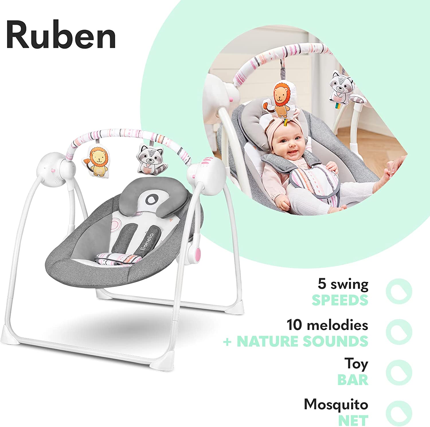 Lionelo Ruben Swinging Chair Stone Grey Rose